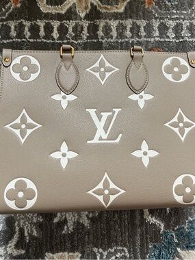 Louis Vuitton Bag Taupe Tote with White Monogram